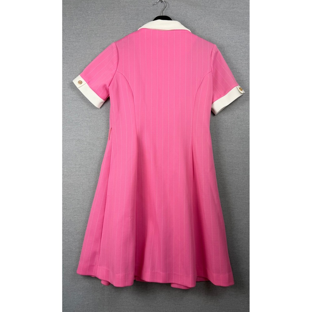 Vintage Pink Pinstripe Mod Shirt Dress White Collar Contrast Mini Retro 60s 70s - Picture 2 of 9
